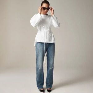 NWT!! J. CREW Ciel Top Solid White Cotton Poplin Blouse Shirt Tie Waist XX-Small